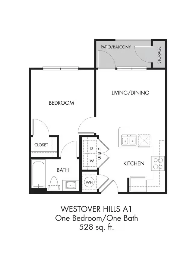 1BR 1BA (528 SF) 11105 floor plan